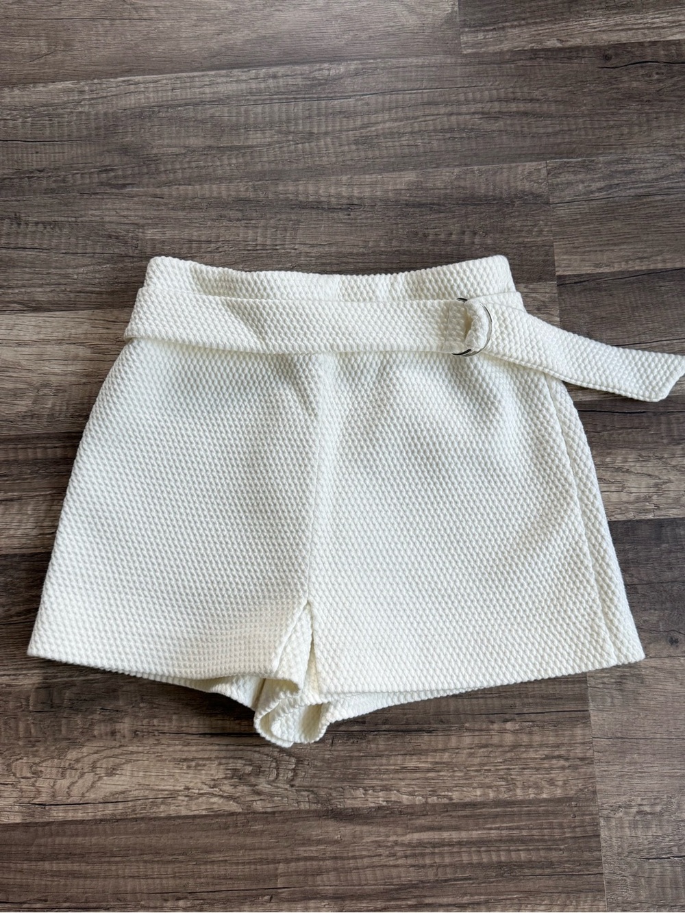 Zara Cream High-Waist Textured Shorts with Belt